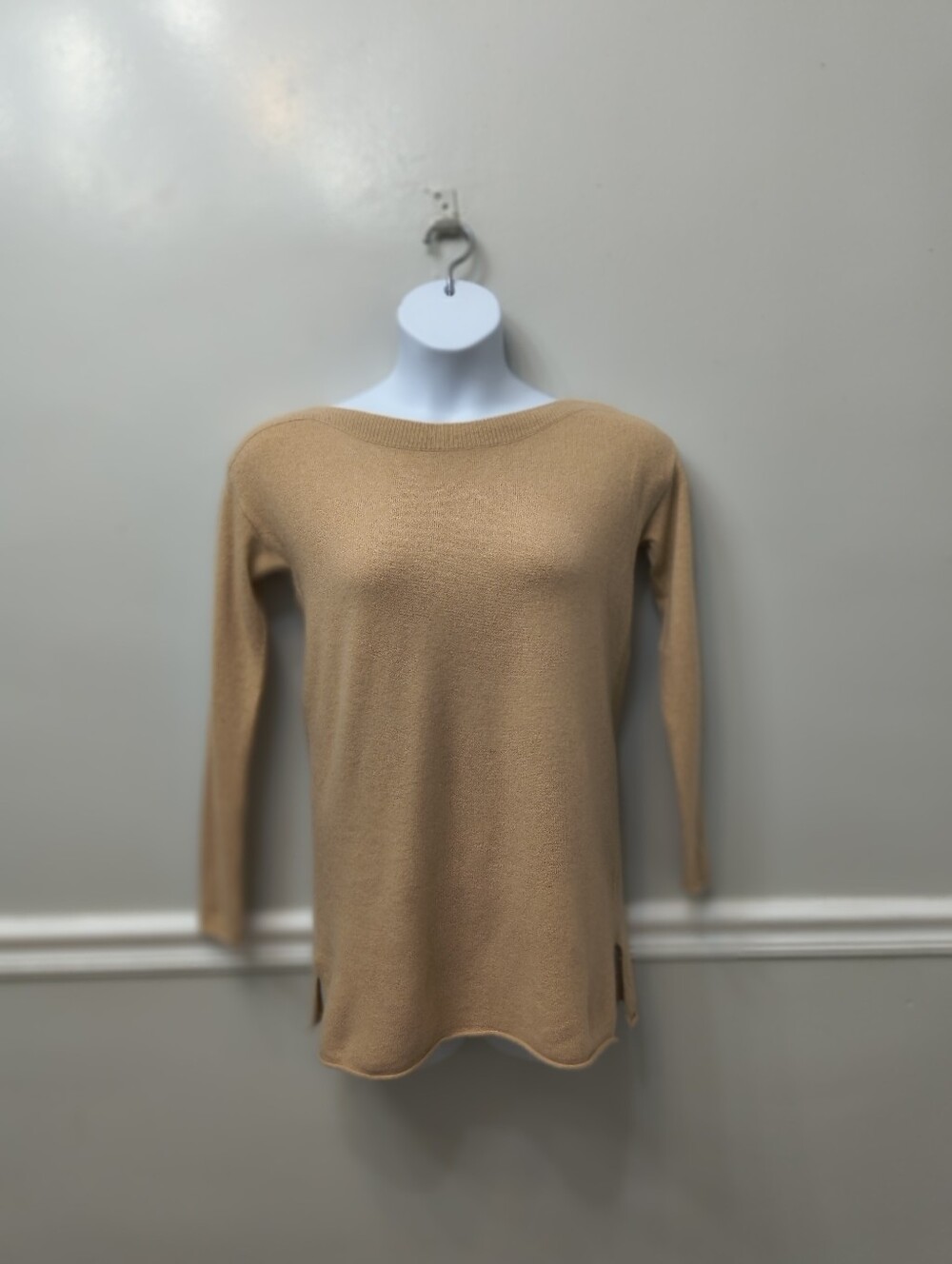 Lord & TaylorTunic Boat-Neck Sweater 100% Cashmere Camel/Tan M Quiet Luxury Cozy
